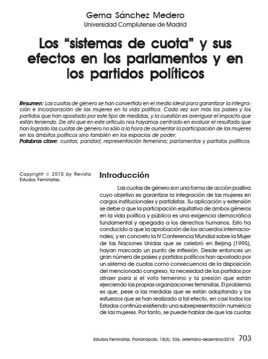 Los “sistemas de cuota” y sus efectos en los parlamentos y en los partidos políticos