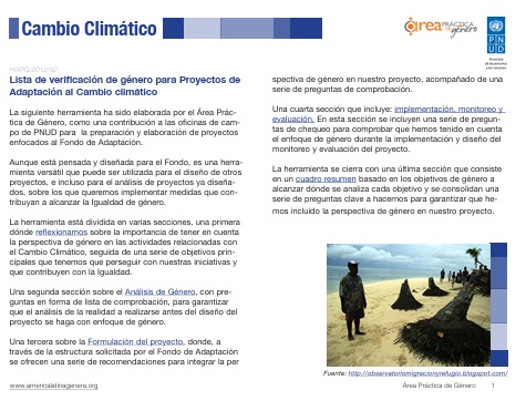 Cambio climático Lista de verificación de género para Proyectos de Adaptación al Cambio climático