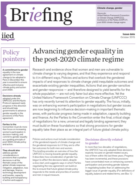 Advancing gender equality in the post-2020 climate regime