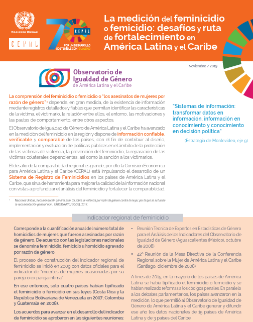 La medición del feminicidio o femicidio: desafíos y ruta de fortalecimiento en América Latina y el Caribe