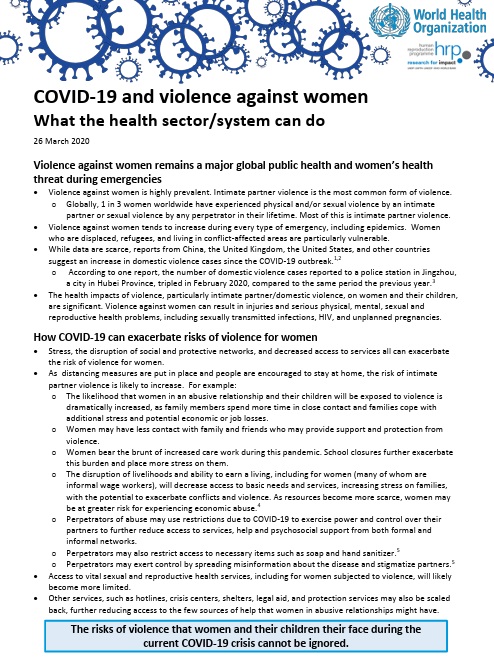 COVID-19 and violence against women What the health sector/system can do