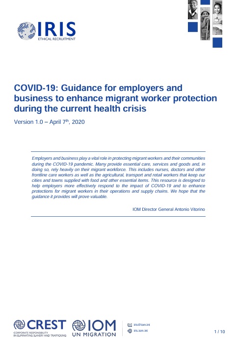 COVID-19: Guidance for employers and business to enhance migrant worker protection during the current health crisis