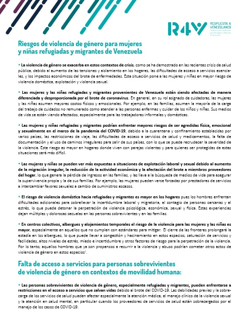 riesgos-violencia Riesgos de violencia de género para mujeres y niñas refugiadas y migrantes de Venezuela