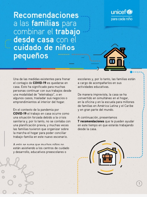 Recomendaciones a las familias para combinar el trabajo desde casa con el cuidado de niños pequeños